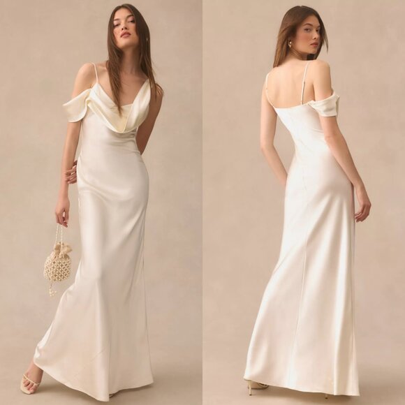 NWT Reformation Ronda Silk Maxi Dress Sz 6 Ivory One Shoulder Asymmetrical Neck - Picture 1 of 11